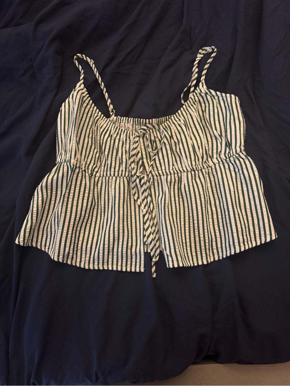 Striped Green and White Tie-Front Crop Tank Top